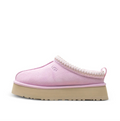 Pink suede platform slipper, side view