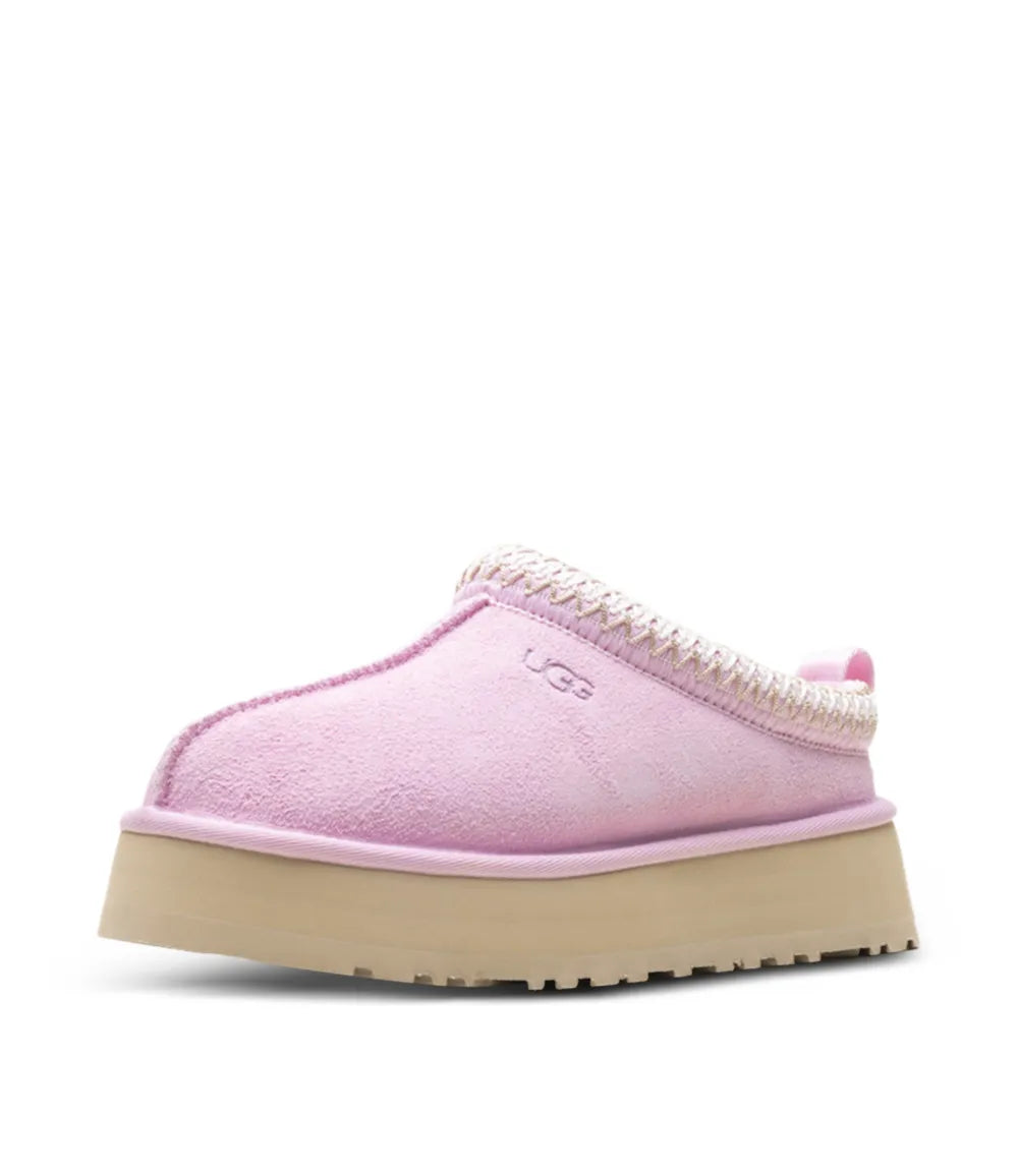 Pink suede platform slipper, sole view