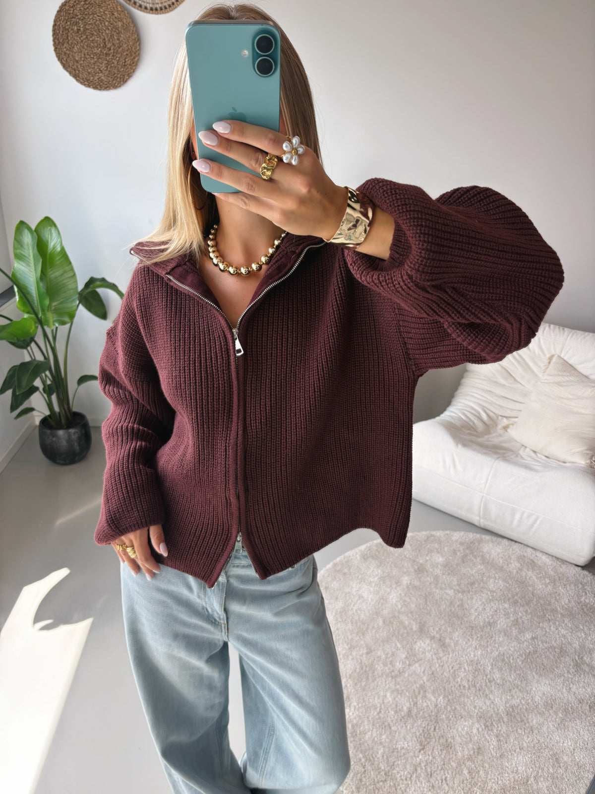 Zip Cardigan - Burgundy