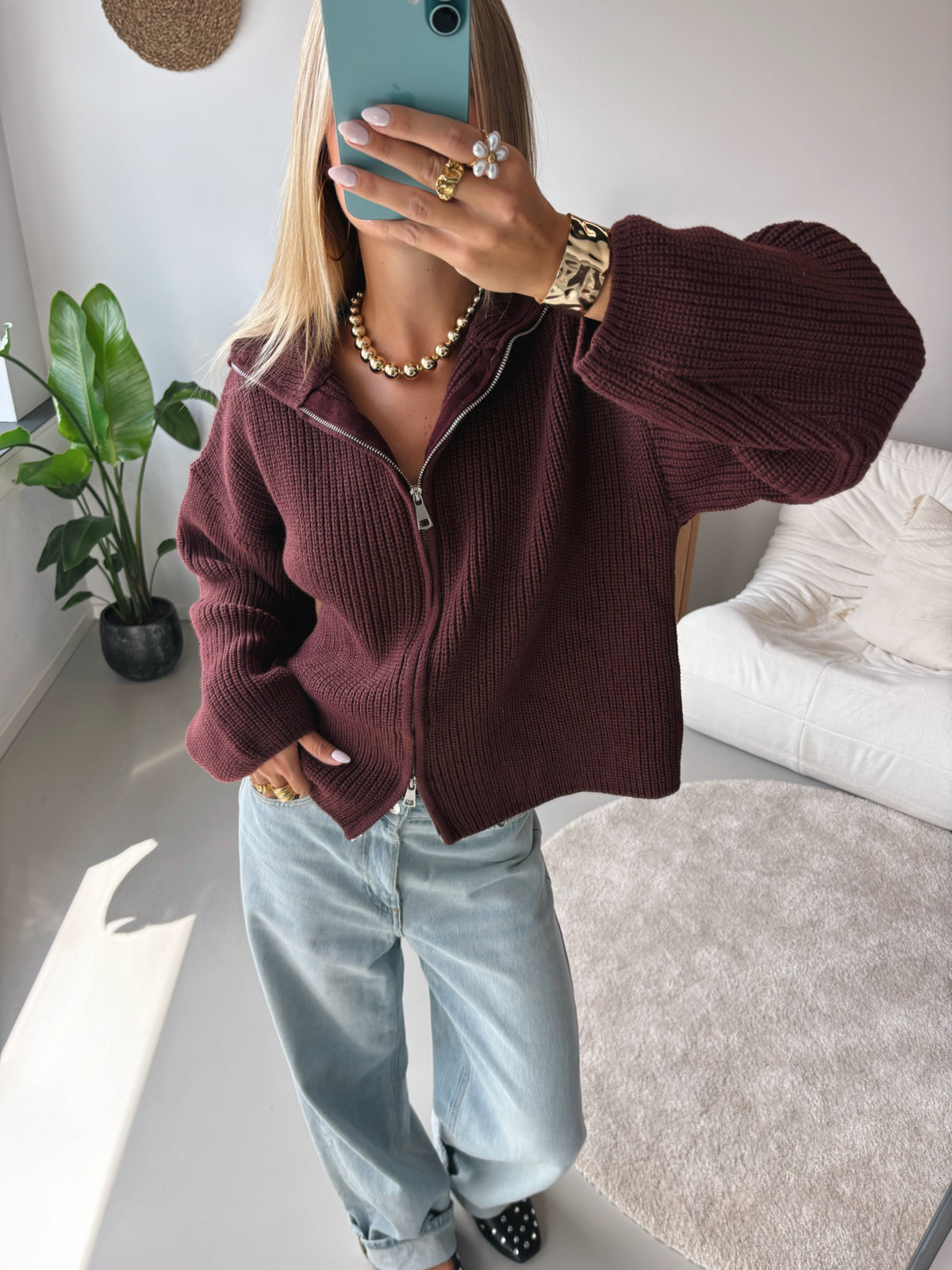 Zip Cardigan - Burgundy