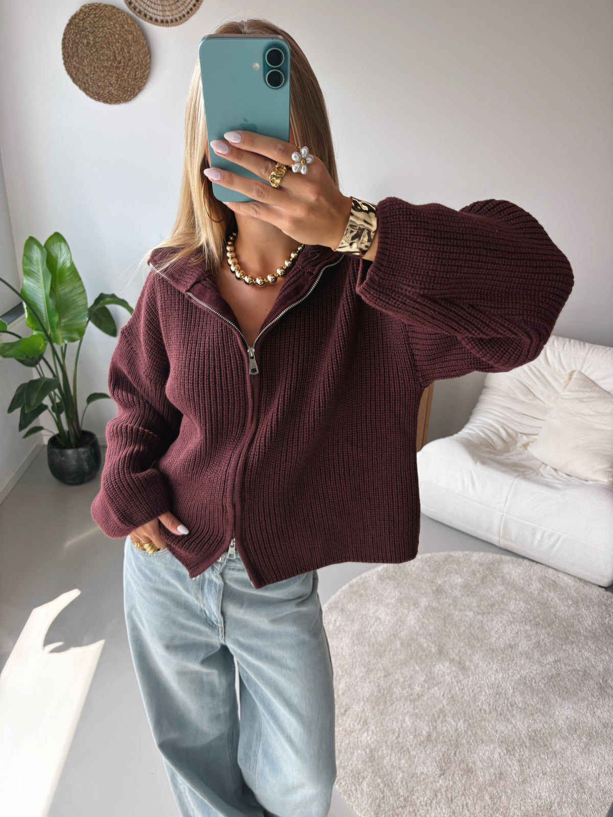 Zip Cardigan - Burgundy