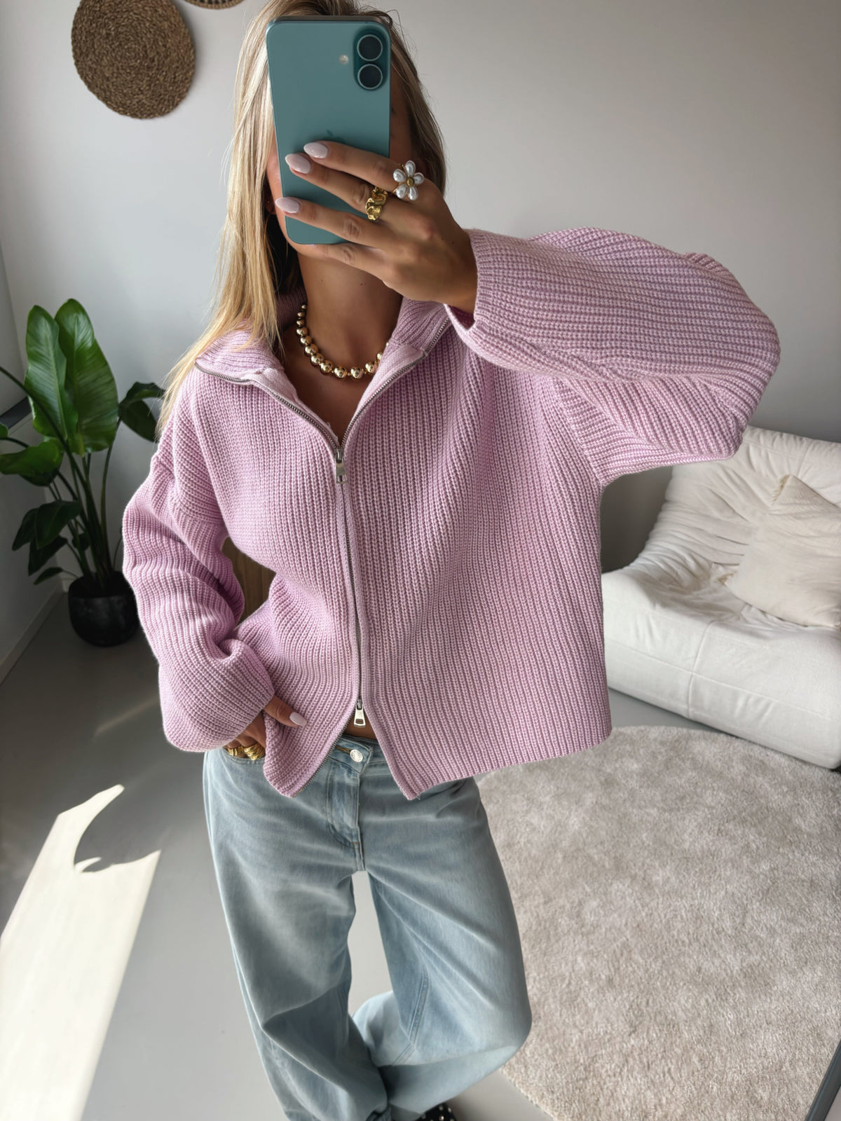 Zip Cardigan - Pink