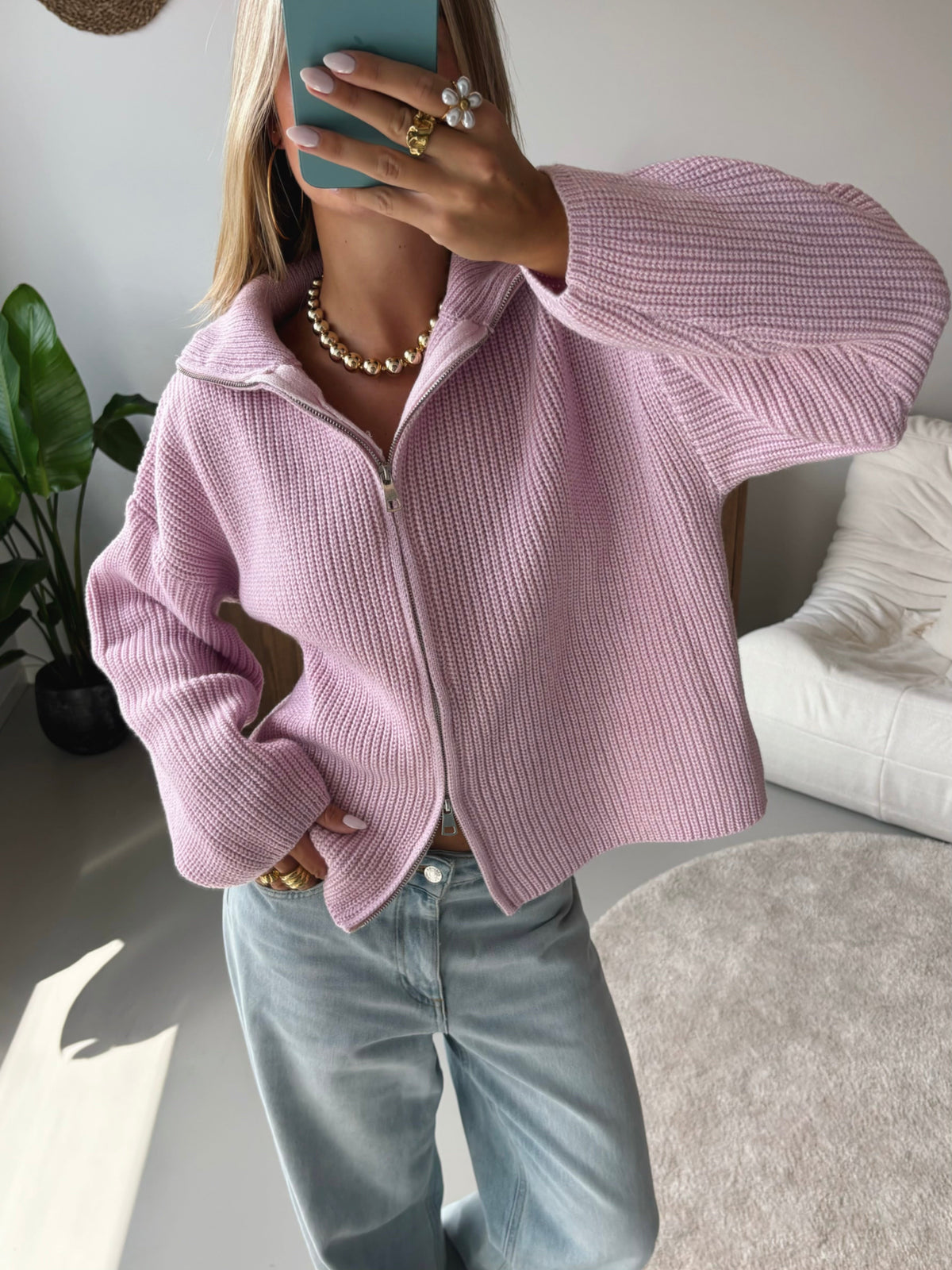 Zip Cardigan - Pink