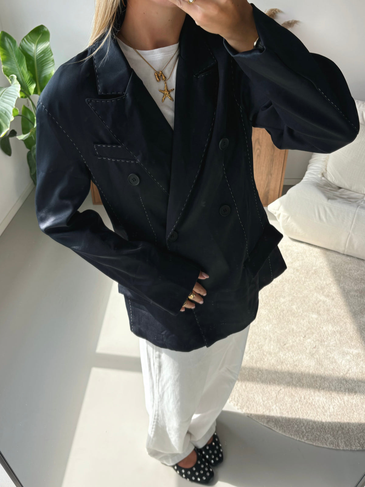 Oversized Topstitched Blazer