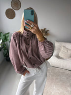 Check Blouse with Bow - Red