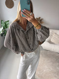 Check Blouse with Bow - Brown