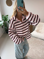 Zip Cardigan - Pink and White