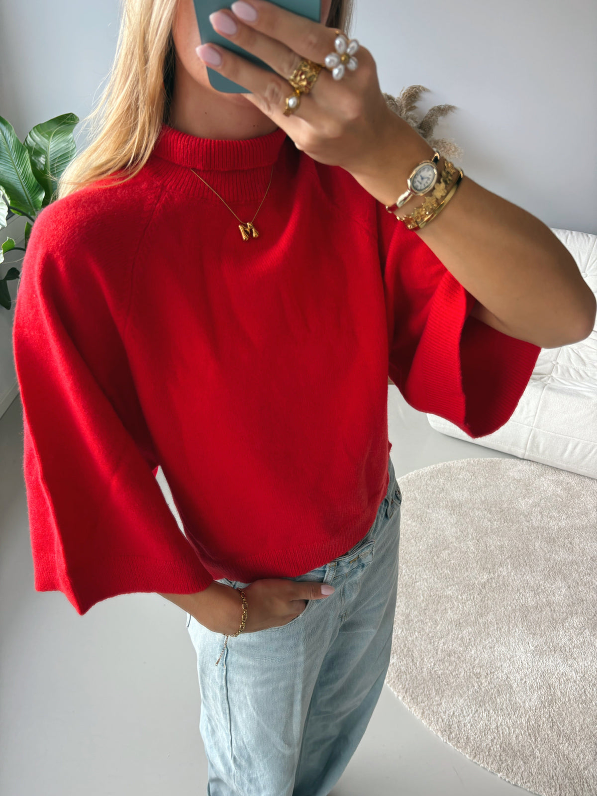 Flowy Sleeve Knit - Red