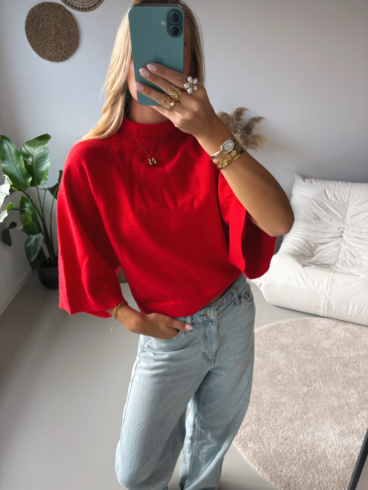Flowy Sleeve Knit - Red