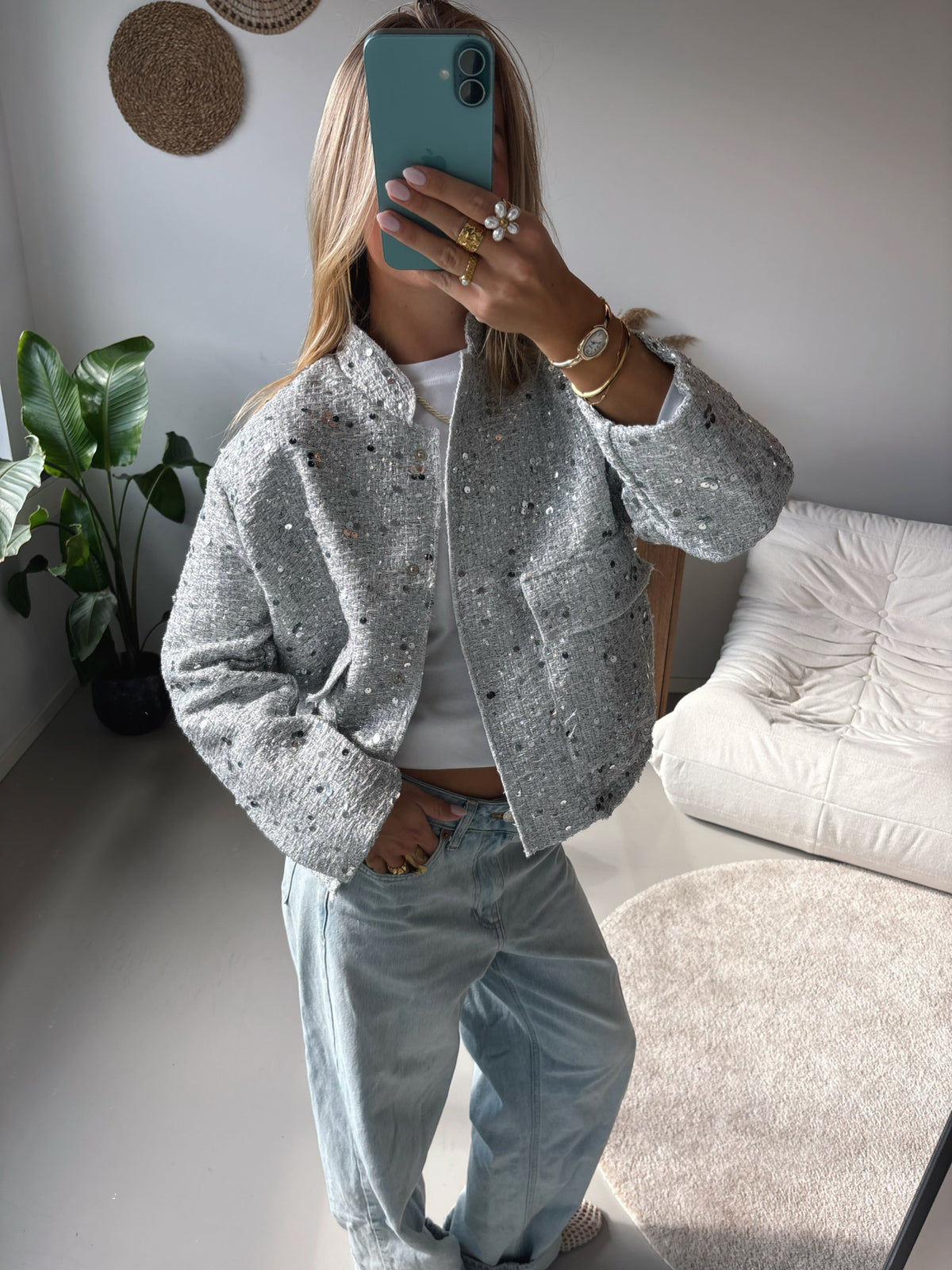 Glitter Bomber Jacket - Silver