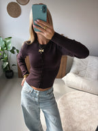 Fitted Button Cardigan - Brown