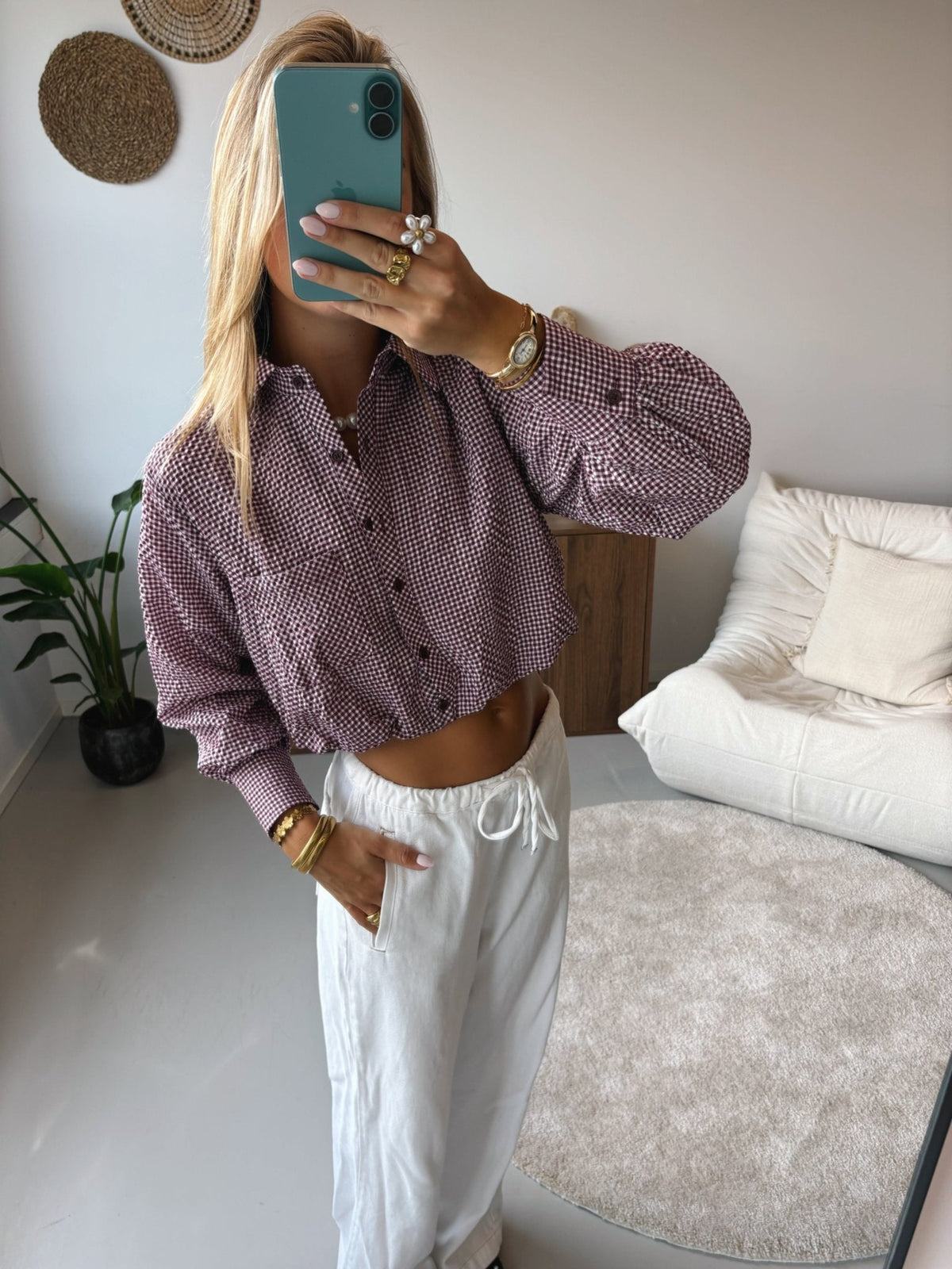 Balloon-Cut Blouse - Red