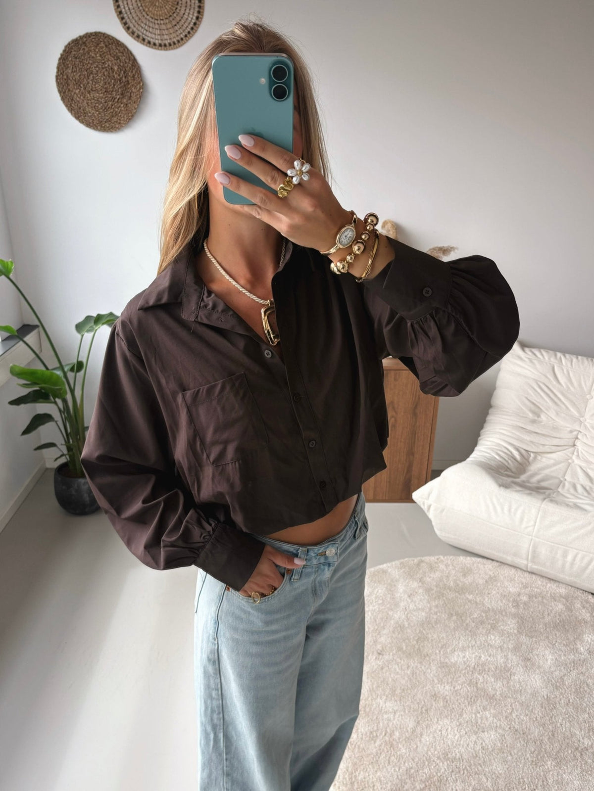 Balloon-Cut Blouse - Brown