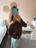 Off-Shoulder Knit - Brown