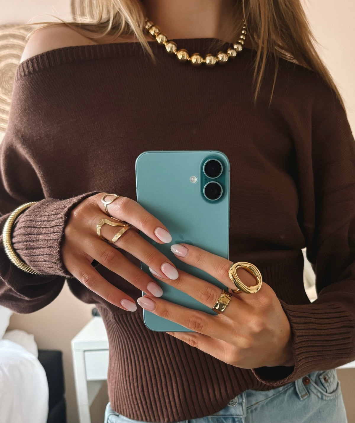 Off-Shoulder Knit - Brown
