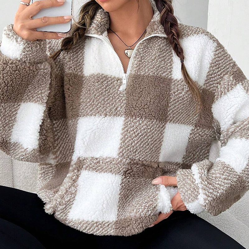Chaqueta Sherpa a cuadros - Marrón