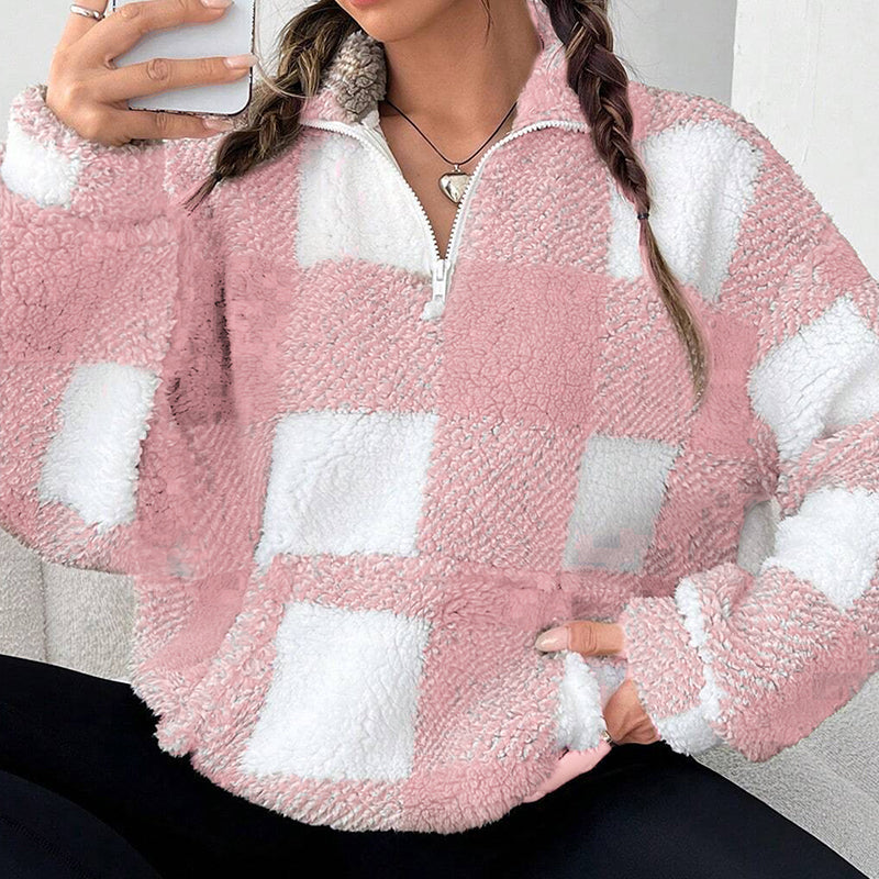 Chaqueta Sherpa a cuadros - Rosa